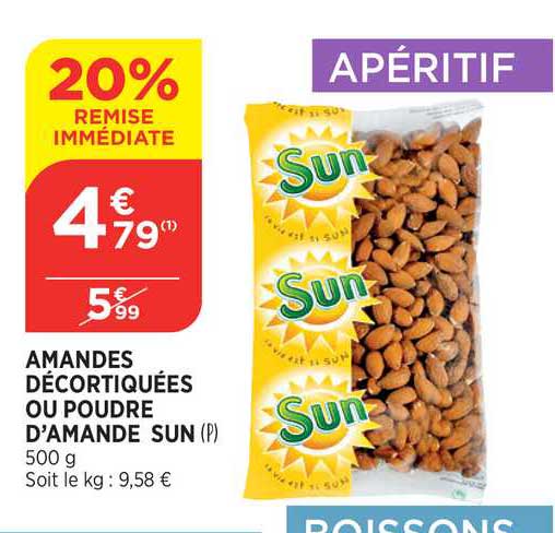 amandes décortiquées ou poudre d'amande sun