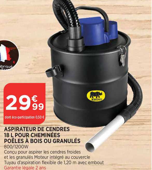 aspirateur de cendres 18 l pour cheminées poêles à bois ou granulés