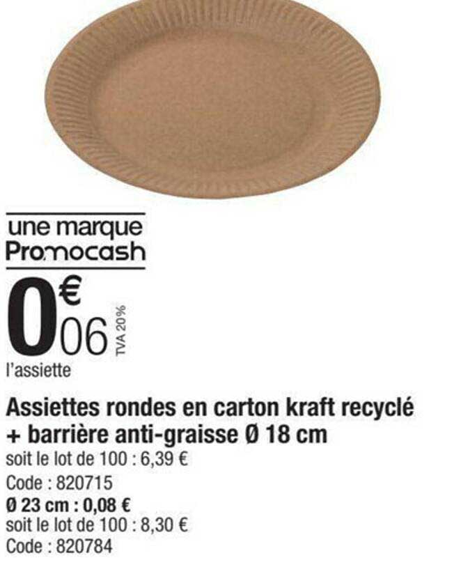 assiettes rondes en carton kraft recyclé + barrière anti-graisse ø18 cm