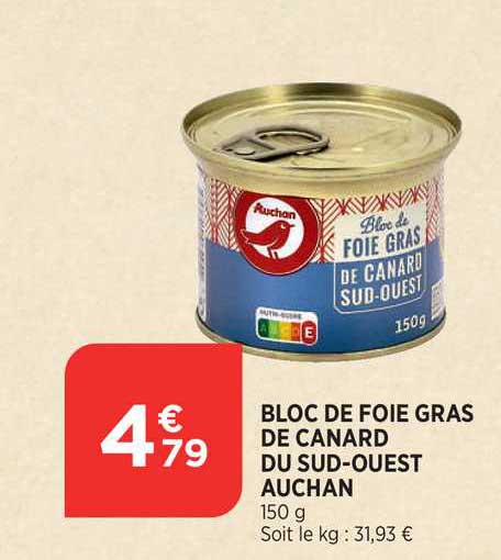 bloc de foie gras de canard du sud-ouest auchan
