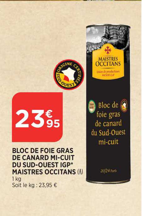 bloc de foie gras de canard mi-cuit du sud-ouest igp maistres occitans