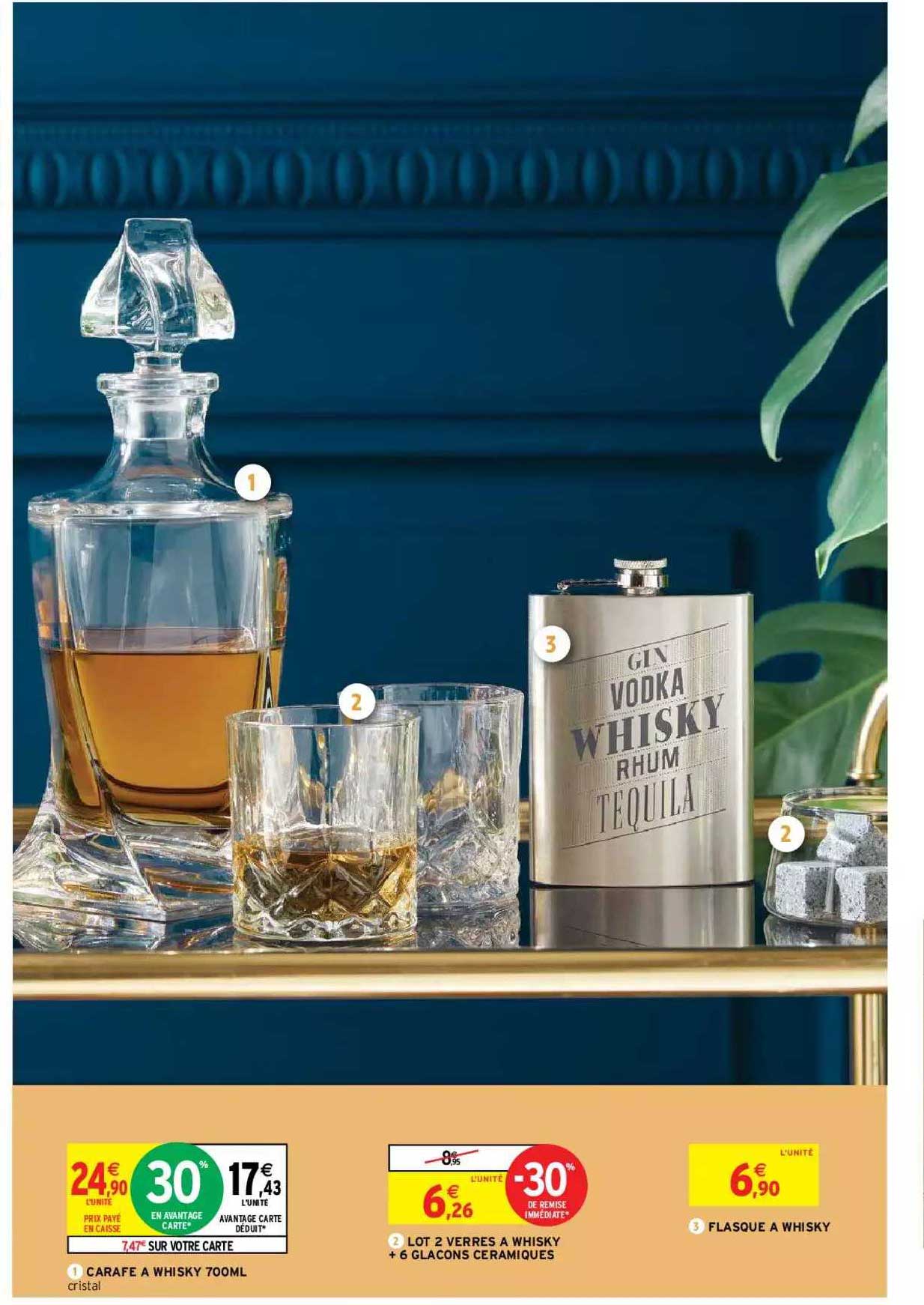 carafe à whisky 700 ml, lot de 2 verres à whisky + 6 glaçons céramiques, flasque à whisky