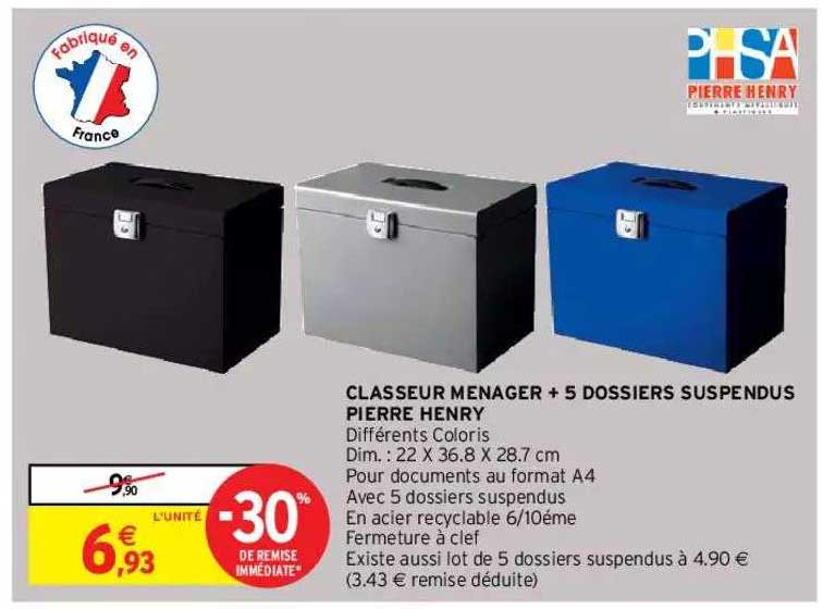 classeur ménager + 5 dossiers suspendus pierre henri