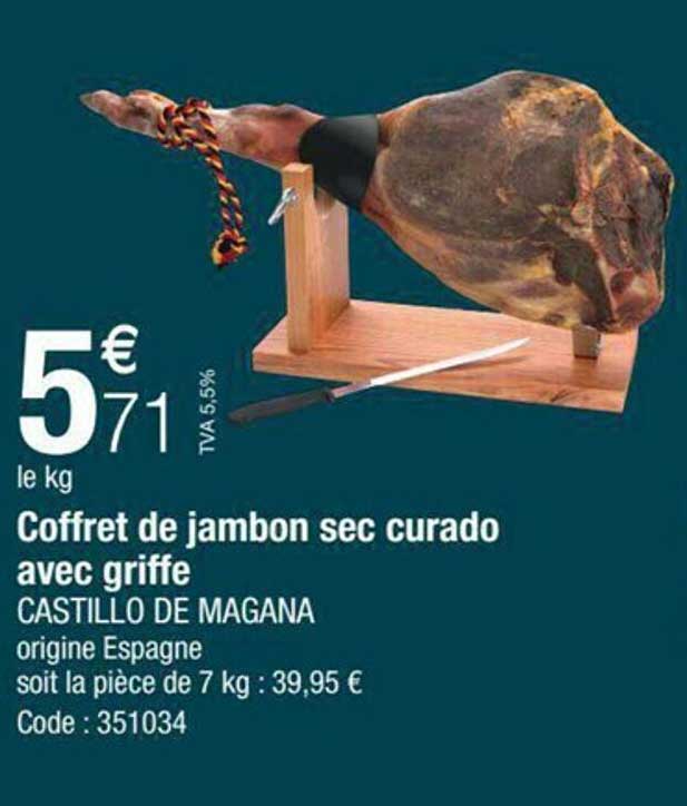 coffret de jambon sec curado avec griffe castillo de magana