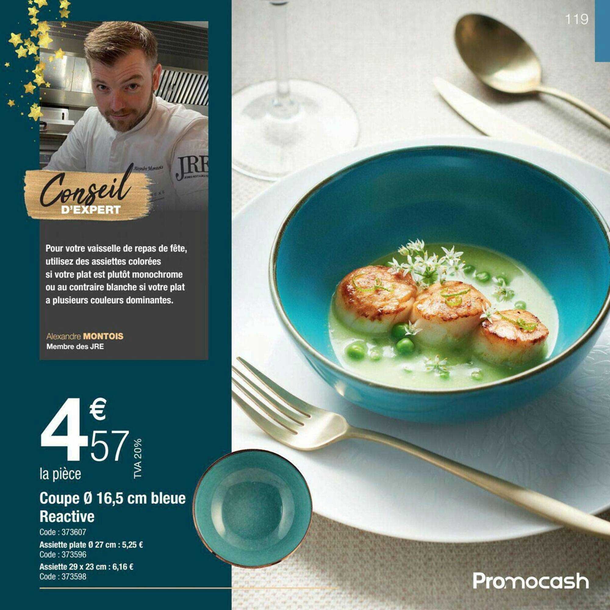 coupe ø16,5 cm bleue reactive, assiette plate ø27 cm, assiette 29 x 23 cm