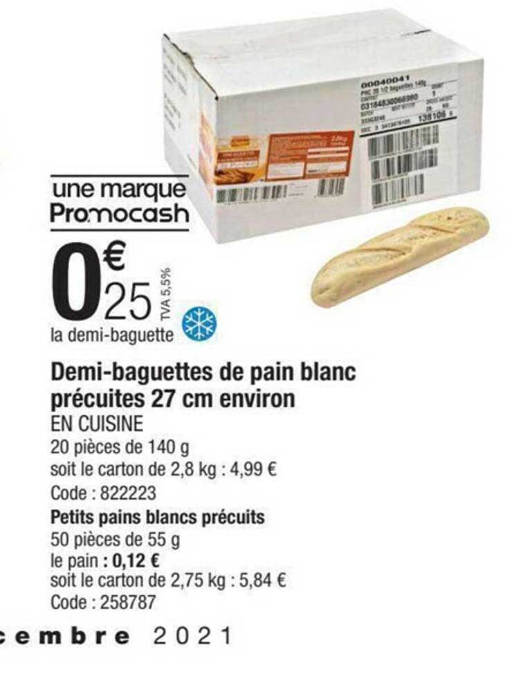 demi-baguettes de pain blanc précuites 27 cm environ en cuisine