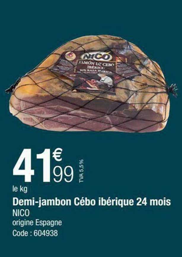 demi-jambon cébo ibérique 24 mois nico