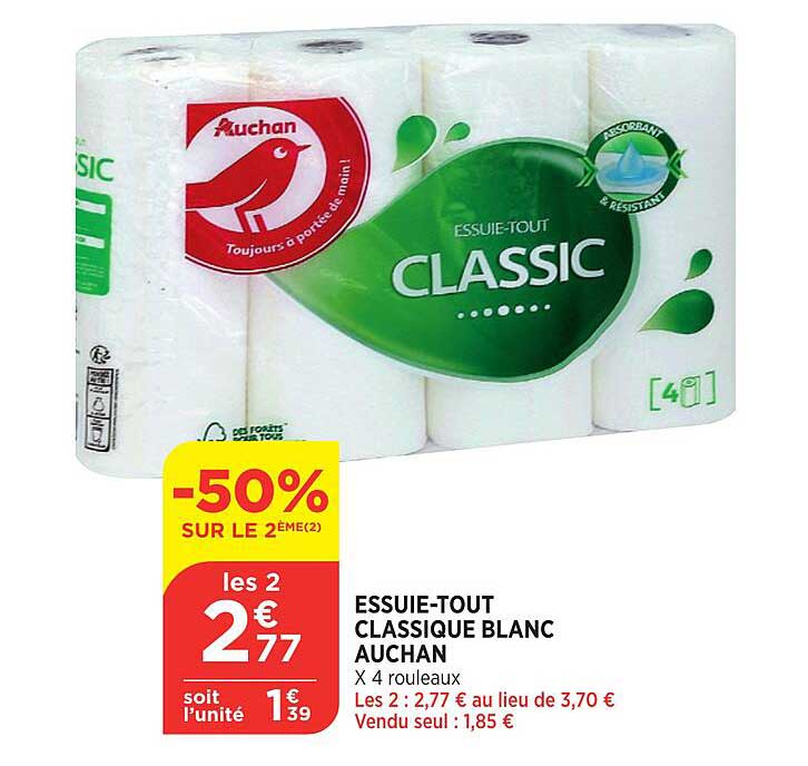 essuie-tout classique blanc auchan