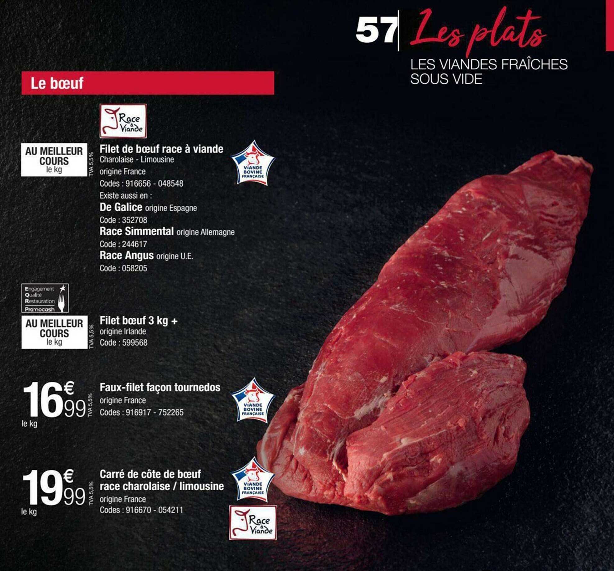 faux-filet façon tournedos carré de côte de bœuf race charolaise limousine