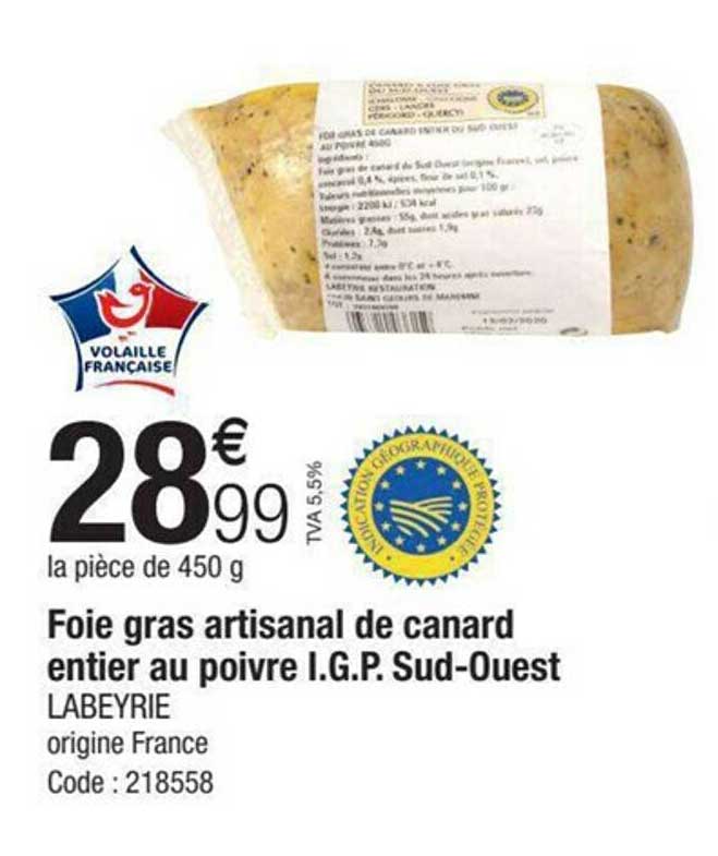 foie gras artisanal de canard entier au poivre i.g.p. sud-ouest labeyrie