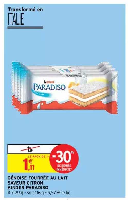 génoise fourrée au lait saveur citron kinder paradiso