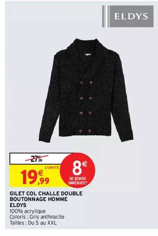 gilet col challe double boutonnage homme eldys