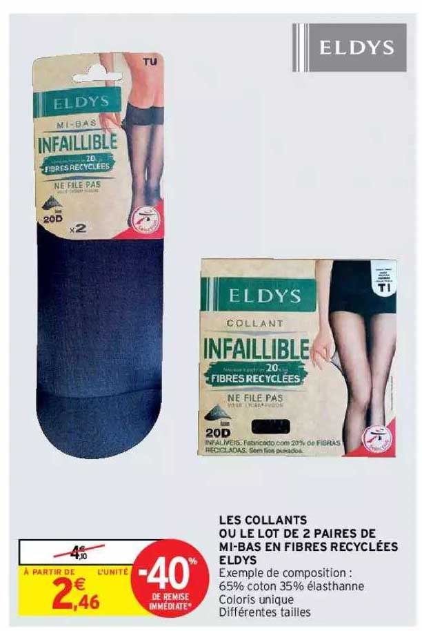 les collants ou le lot de 2 paires de mi-bas en fibres recyclées eldys