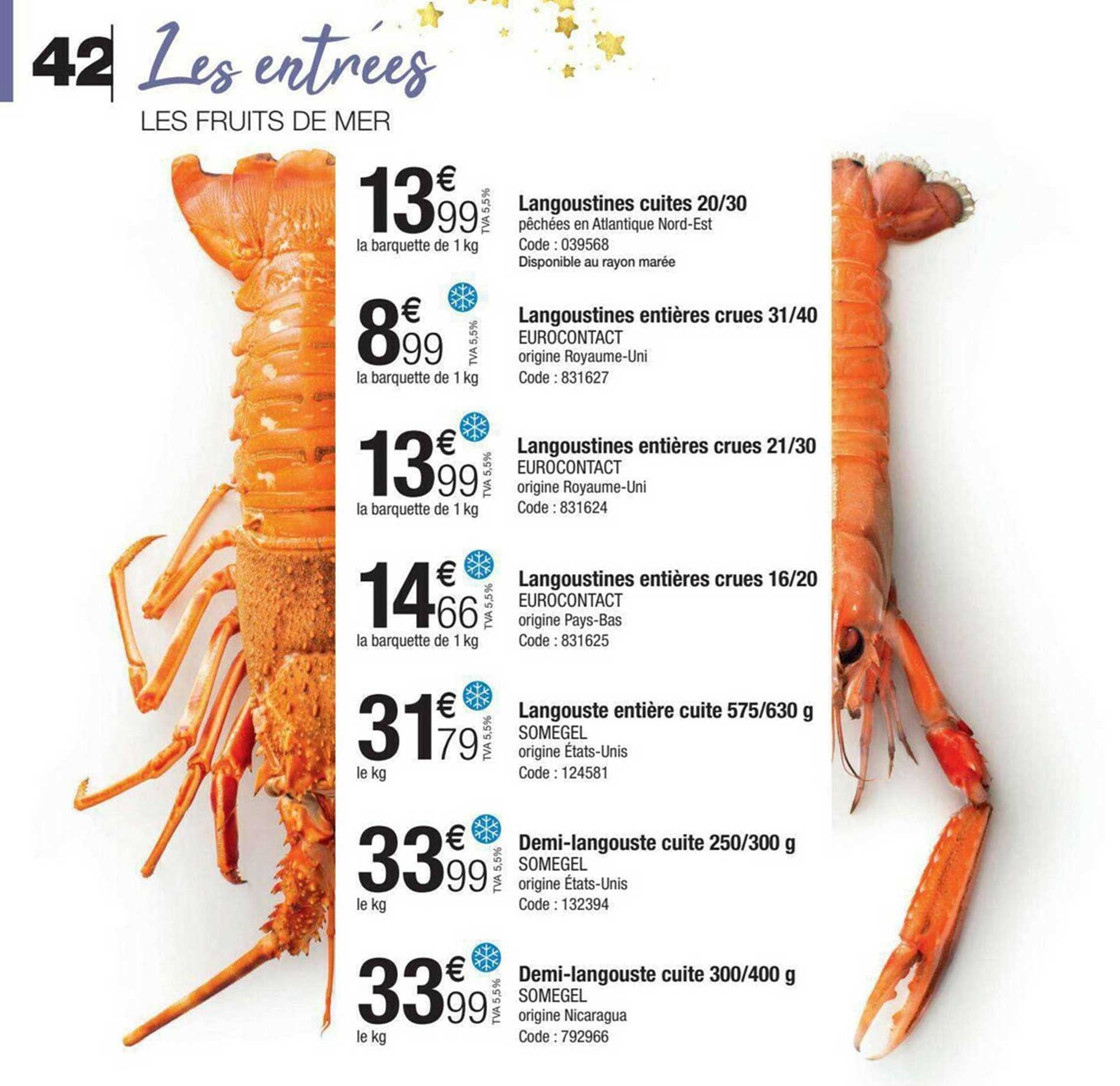 les entrées : les fruits de mer