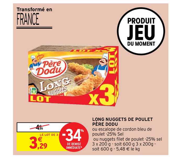 long nuggets de poulet père dodu