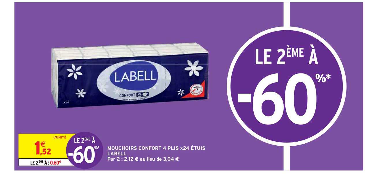 mouchoirs confort 4 plis x24 étuis labell