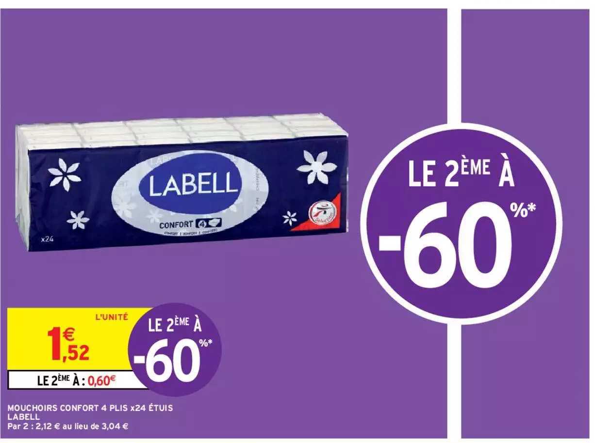 mouchoirs confort 4 plis x24 étuis labell