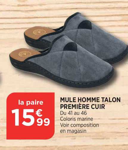 Mule Homme Talon Première Cuir