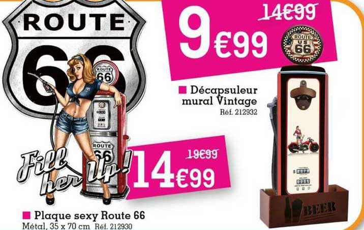 plaque sexy route 66 décapsuleur mural vintage