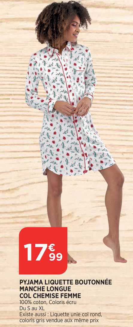 pyjama liquette boutonnée manche longue col chemise femme
