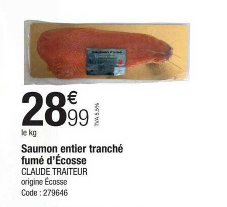 saumon entier tranché fumé d'écosse claude traiteur