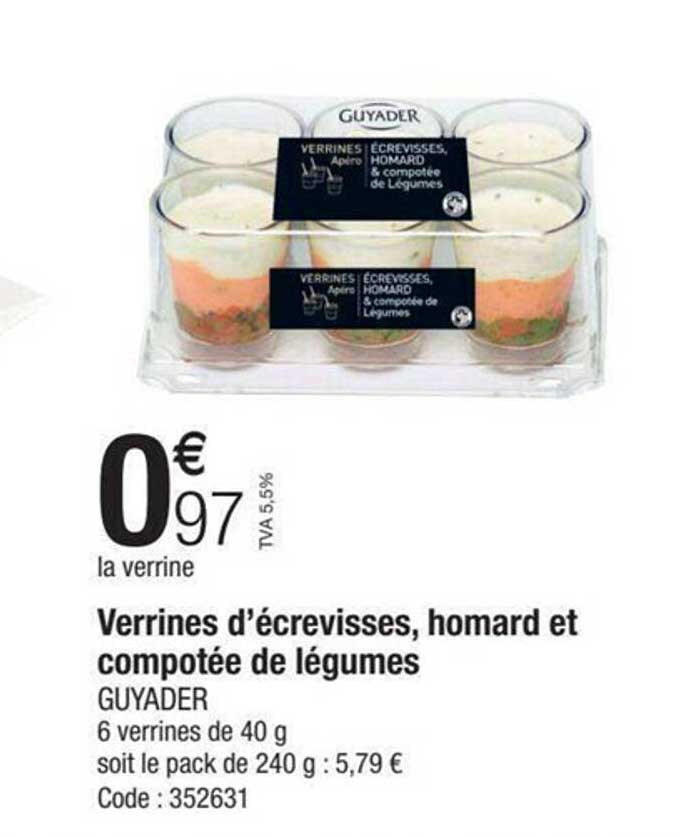 verrines d'écrevisses, homard et compotée de légumes guyader