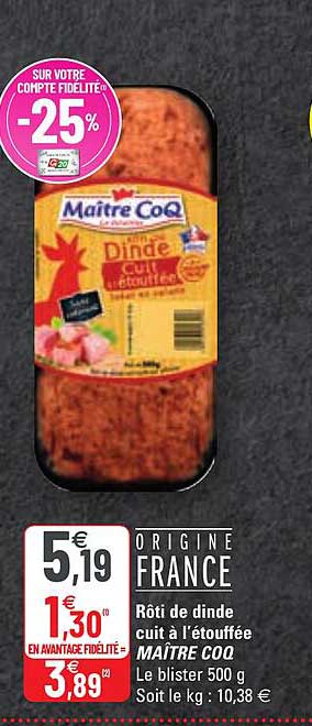 rôti de dinde cuit à l'étouffée maître coq