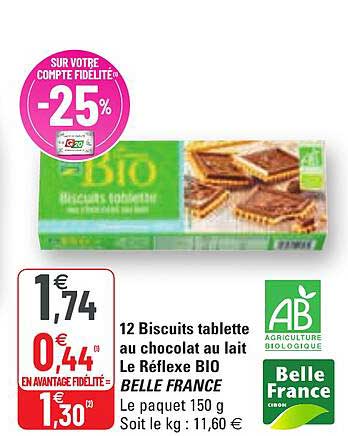 12 biscuits tablette au chocolat au lait le réflexe bio belle france