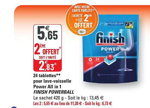24 tablettes pour lave-vaisselle power all in 1 finish powerball