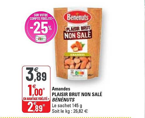 amandes plaisir brut non salé bénénuts
