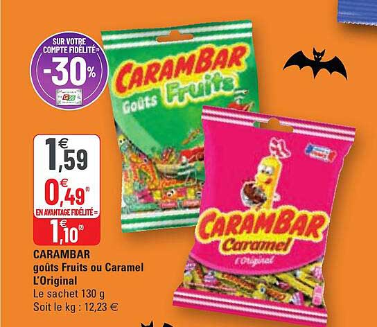 carambar goûts fruits ou caramel l'original