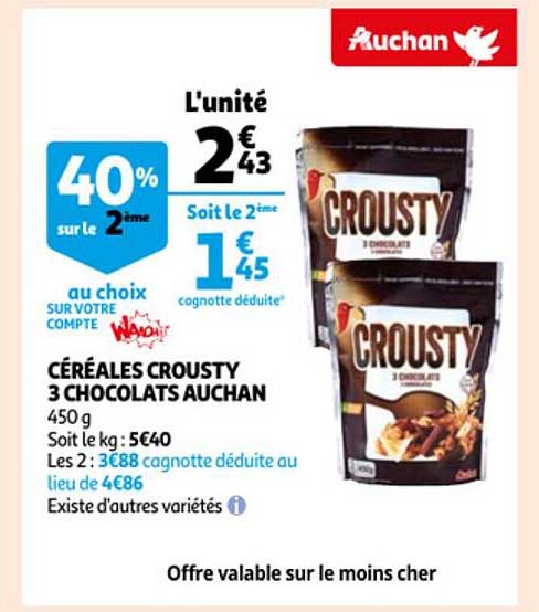 Céréales Crousty 3 Chocolats Auchan