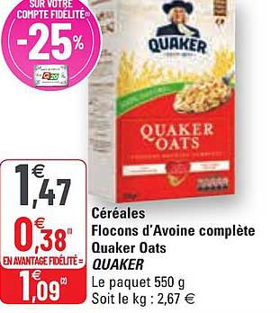 céréales flocons d'avoine complète quaker oats quaker