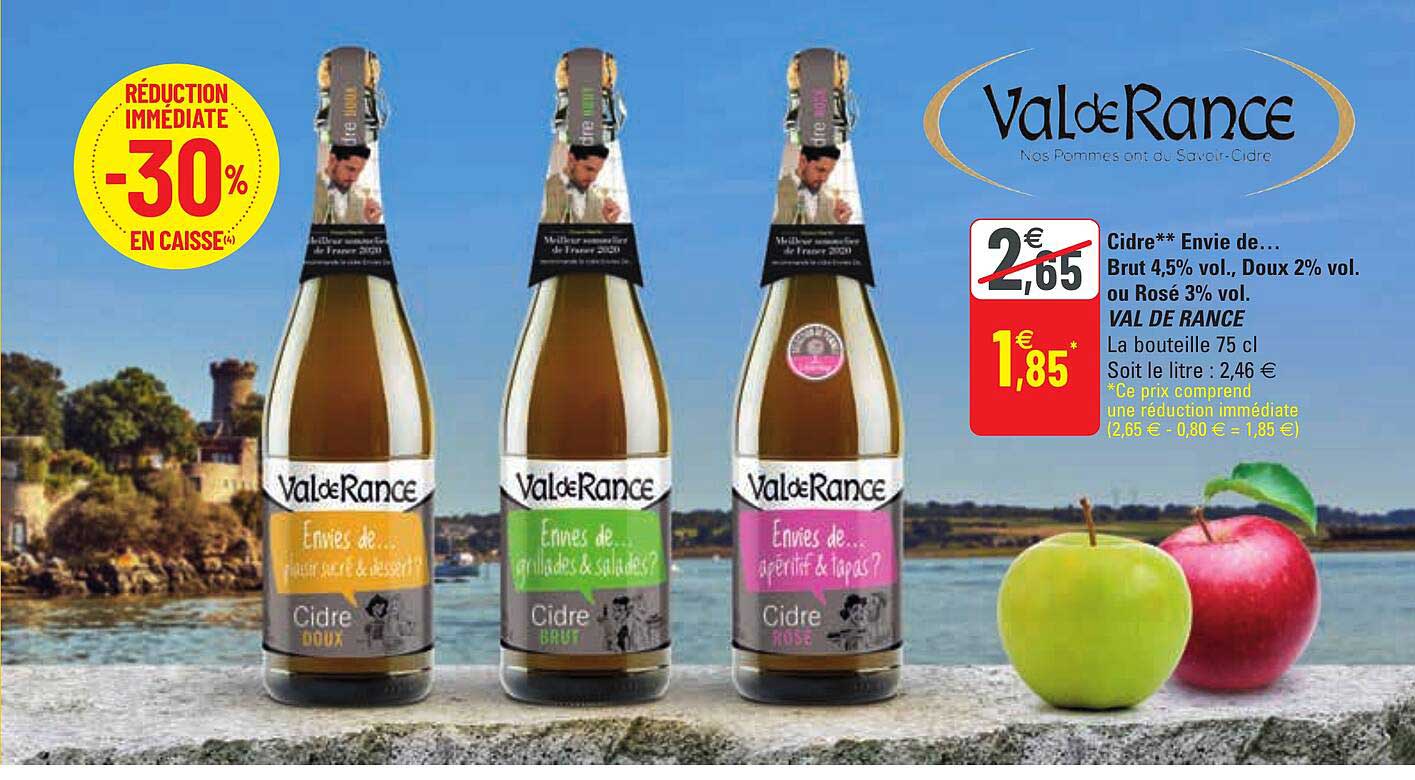 cidre envie de... brut 4,5% vol., doux 2% vol. ou rosé 3% vol. val de rance