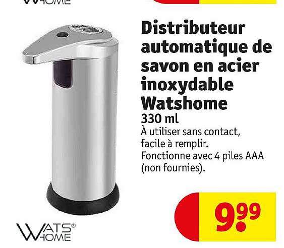 distributeur automatique de savon en acier inoxydable wats home