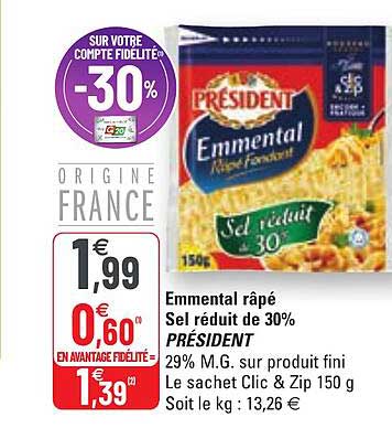 emmental râpé sel réduit de 30% président
