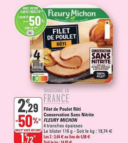 filet de poulet rôti conservation sans nitrite fleury michon
