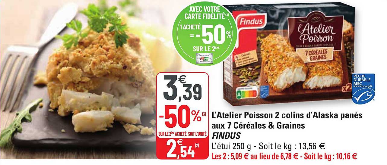 l'atelier poisson 2 colins d'alaska panés aux 7 céréales & graines findus