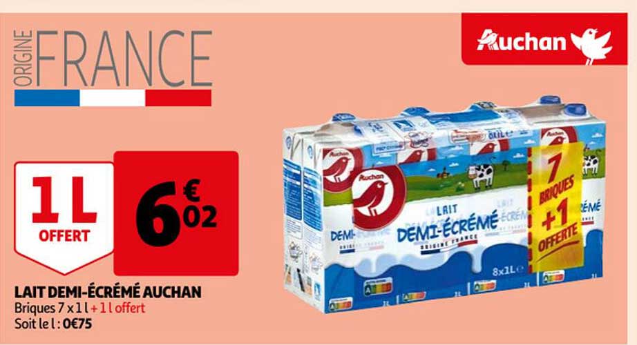 lait demi-écrémé auchan