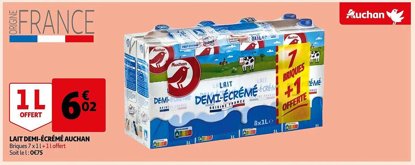 lait demi-écrémé auchan