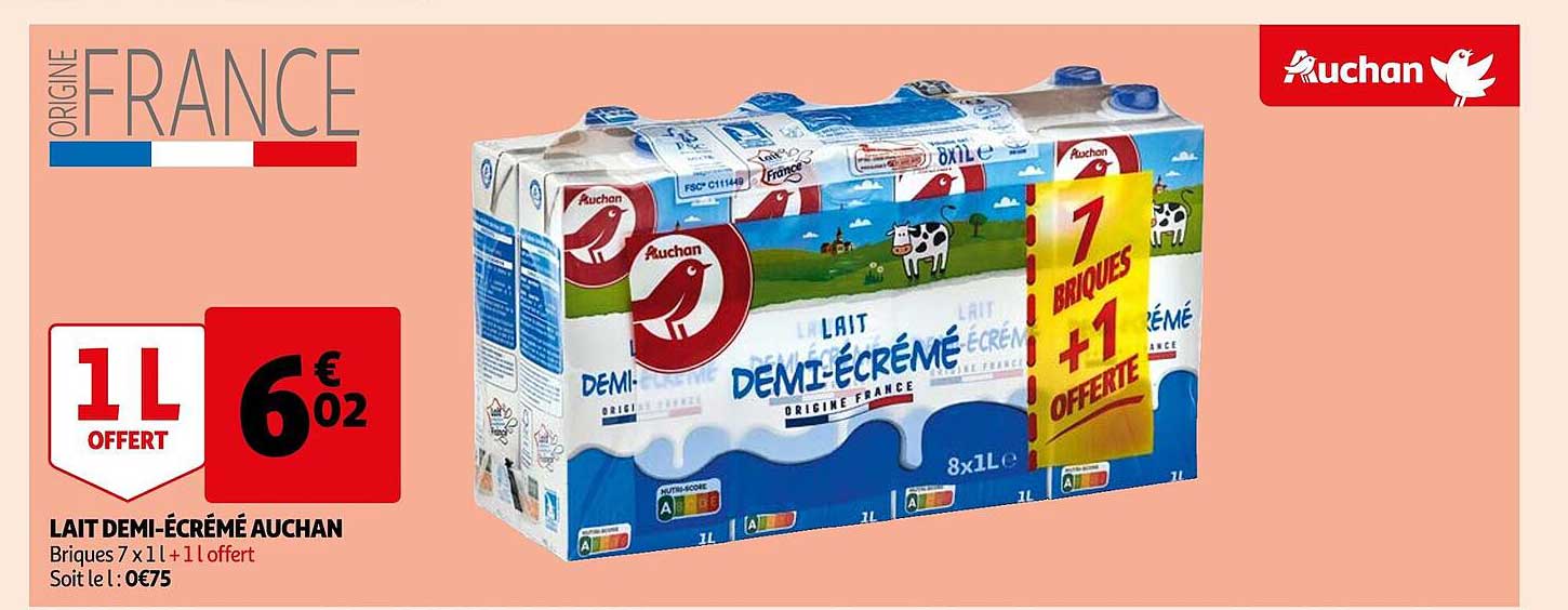 lait demi-écrémé auchan