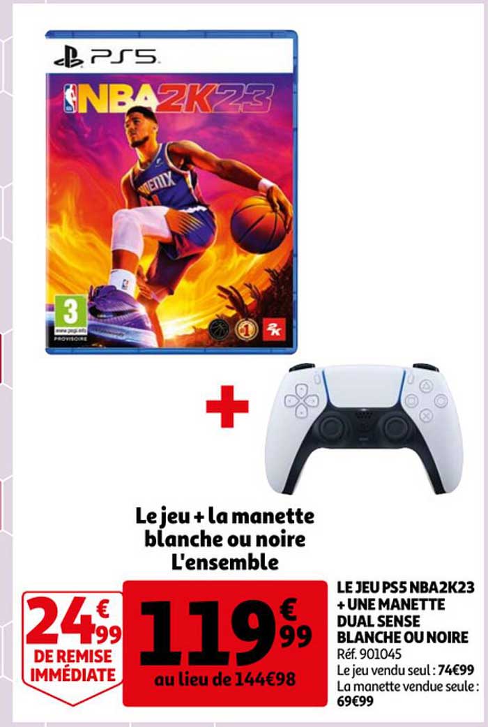 le jeu ps5 nba2k23 + une manette dual sense blanche ou noire