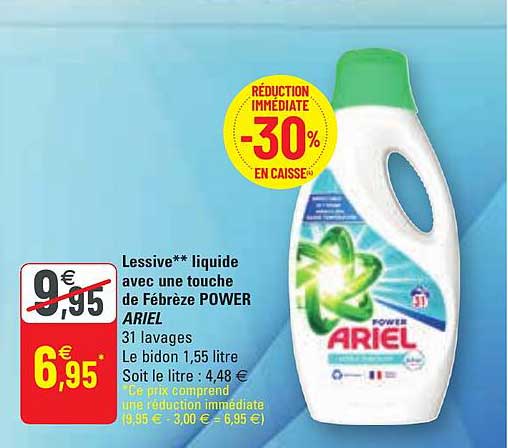 lessive liquide avec une touche de fébrèze power ariel