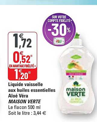 liquide vaisselle aux huiles essentielles aloé véra maison verte