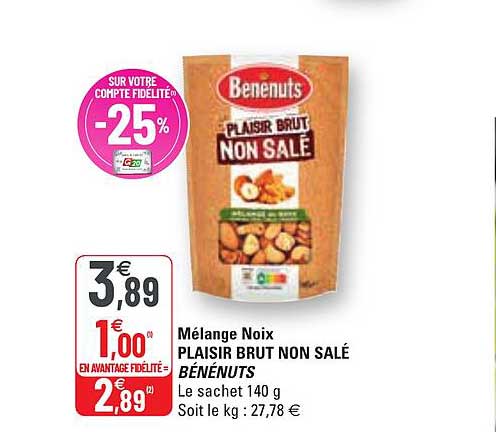 mélange noix plaisir brut non salé bénénuts