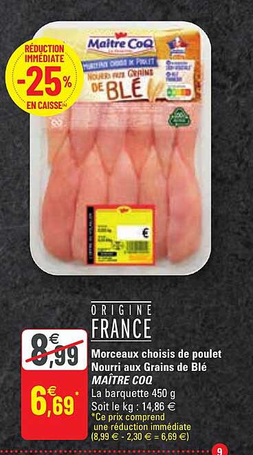 morceaux choisis de poulet nourri aux grains de blé maître coq