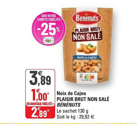 noix de cajou plaisir brut non salé bénénuts
