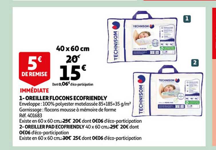 oreiller flocons ecofriendly, oreiller pad ecofriendly