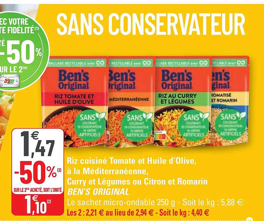 Riz Cuisiné Tomate Et Huile D'olive, à La Méditerranéenne, Curry Et Légumes Ou Citron Et Romarin Ben's Original