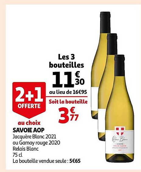 savoie aop jacquère blanc 2021 ou gamay rouge 2020 relais blanc